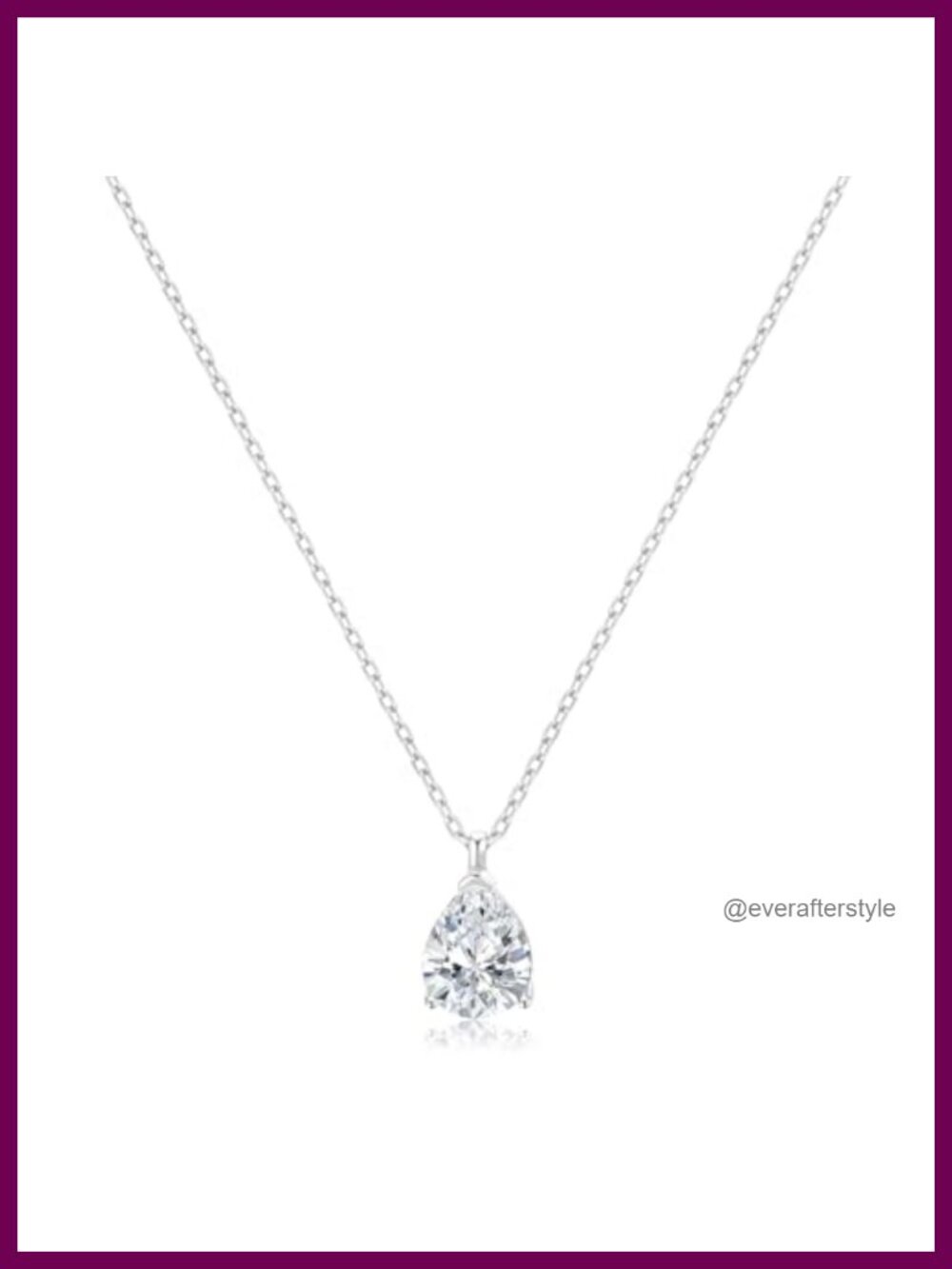 Sterling Silver Teardrop Pendant Necklace for Women, Pear Cut Cubic Zirconia,